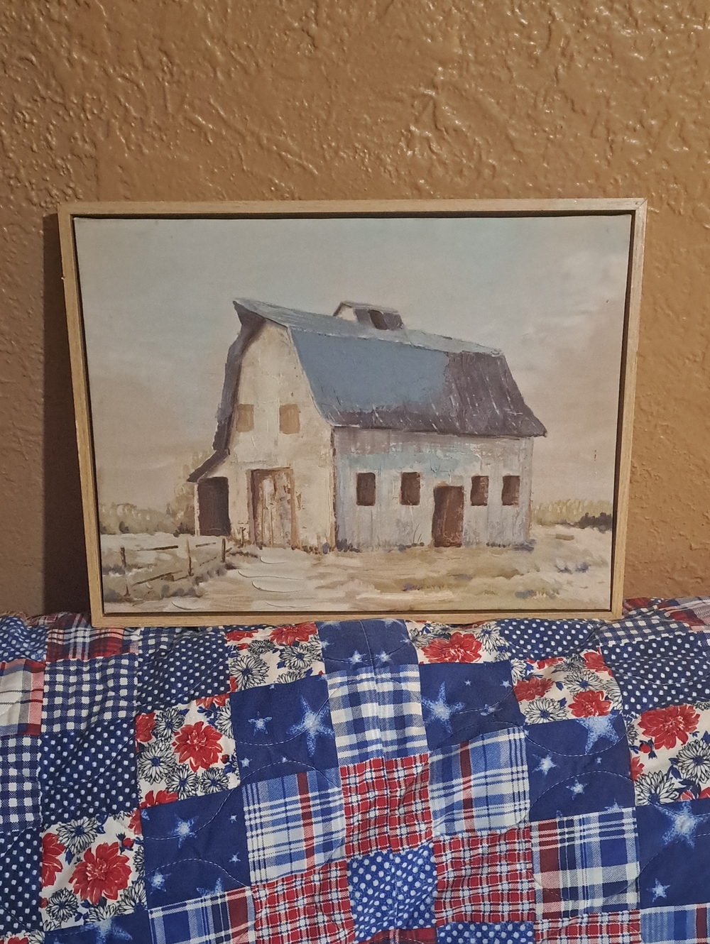 Framed Rustic Barn Wall Art in Blue and Cream